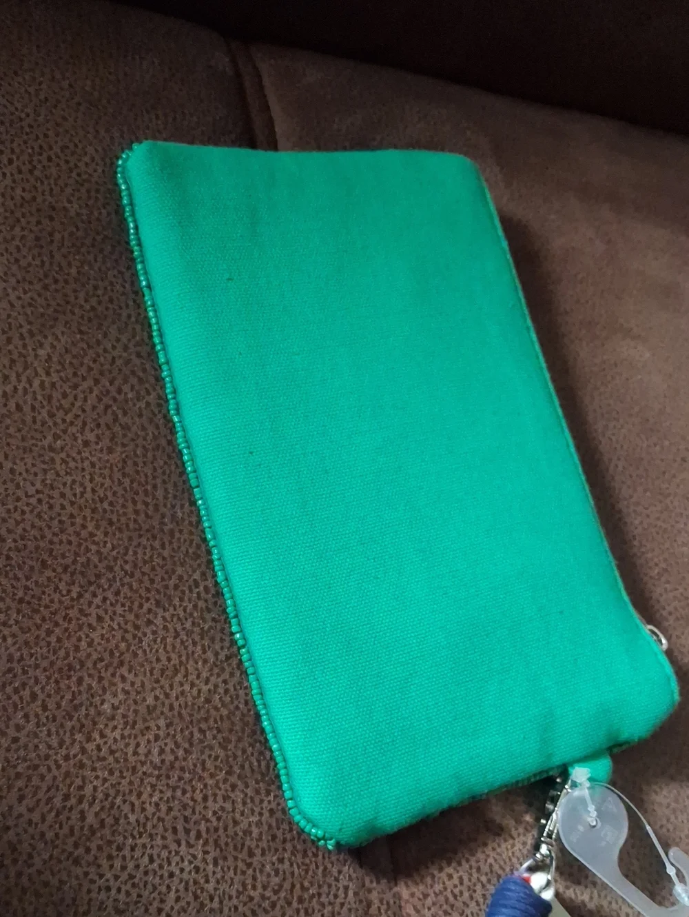 Beaded Green & White Stripe Cherry Wristlet Pouch - Women's Accessories